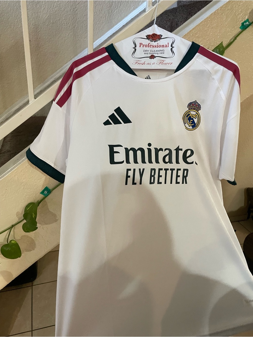 adidas adult Soccer Jersey in White with Burgundy and Dark Green Accents